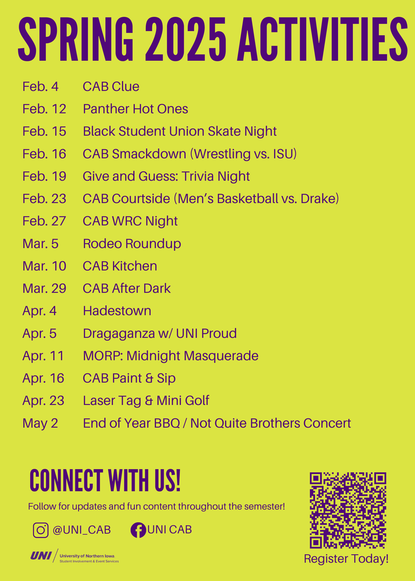 CAB Spring Schedule